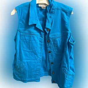Workshop Andrea Jovine Turquoise Stretch Denim Vest XL Cropped Utility